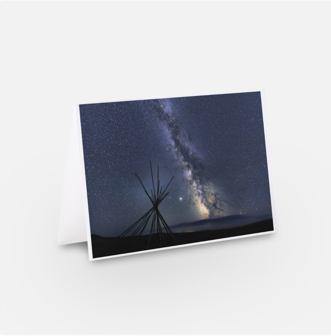 Greeting Cards Single card - Milky Way over Grasslands National Park