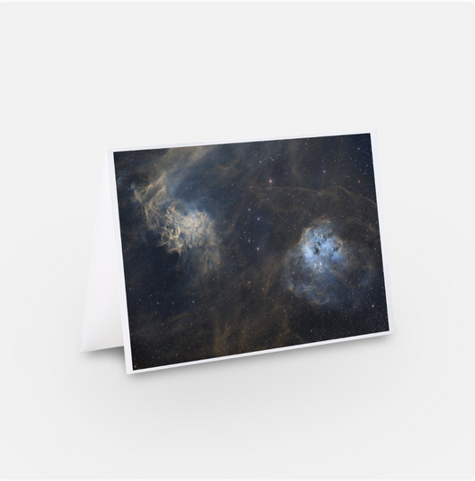 Greeting Cards Single card - The Tadpoles Nebula & The Flaming Star Nebula