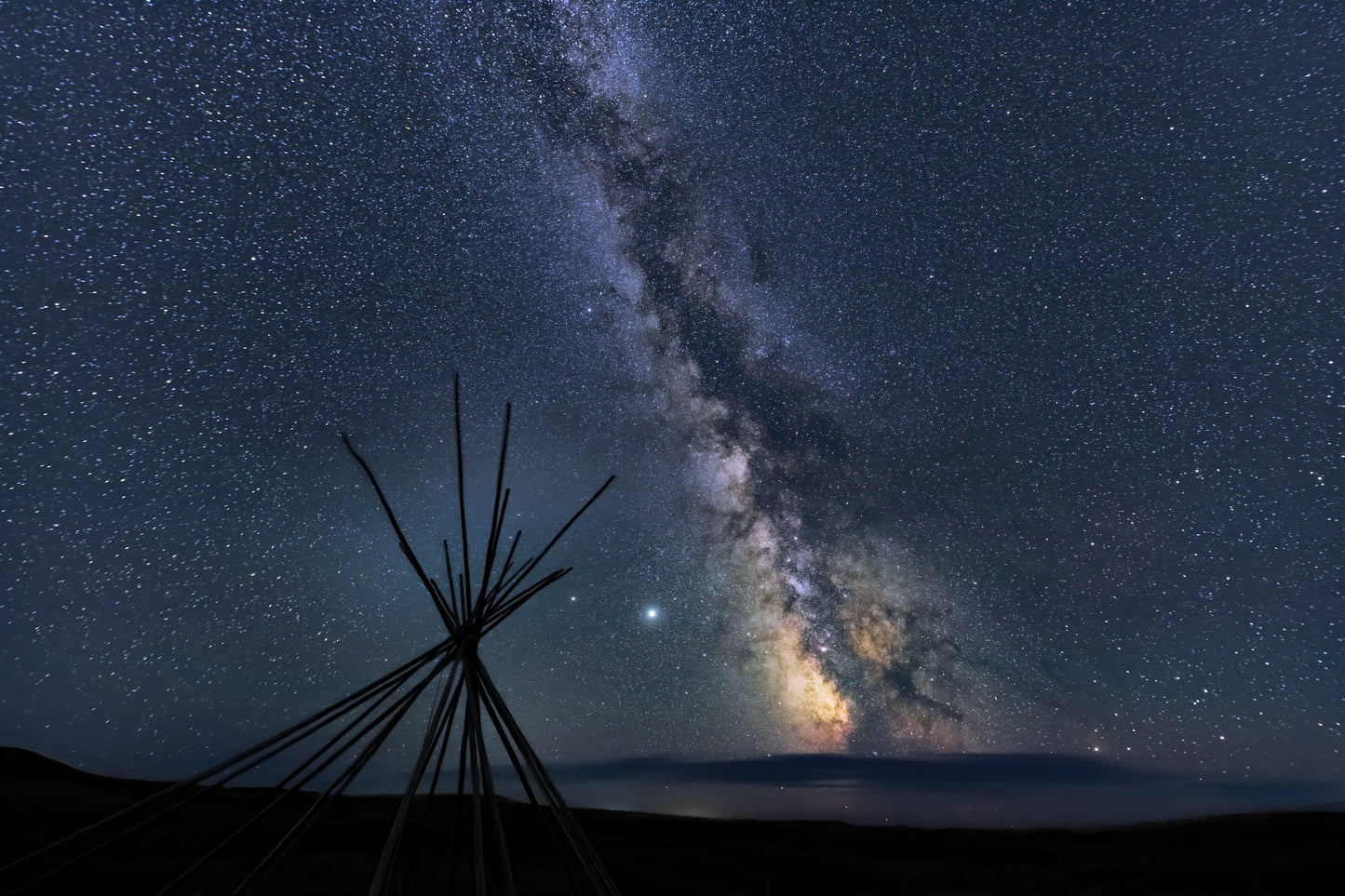 Greeting Cards Single card - Milky Way over Grasslands National Park